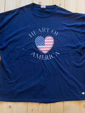Vintage Y2K Jerzees Heart of America USA Patriotic American Flag T-Shirt 3XL
